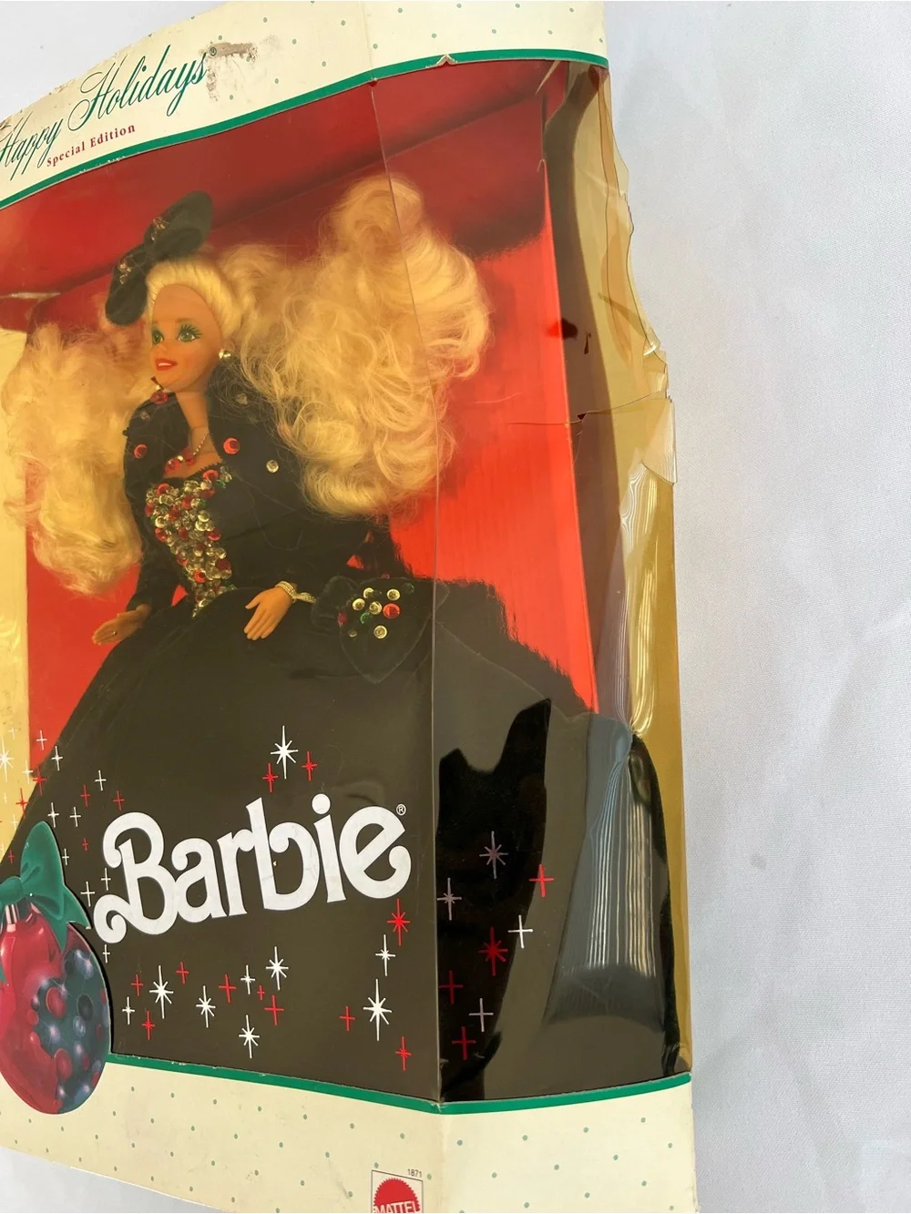 Vintage 1991 Happy Holidays Barbie Special Edition - Black & Red Holiday Gown